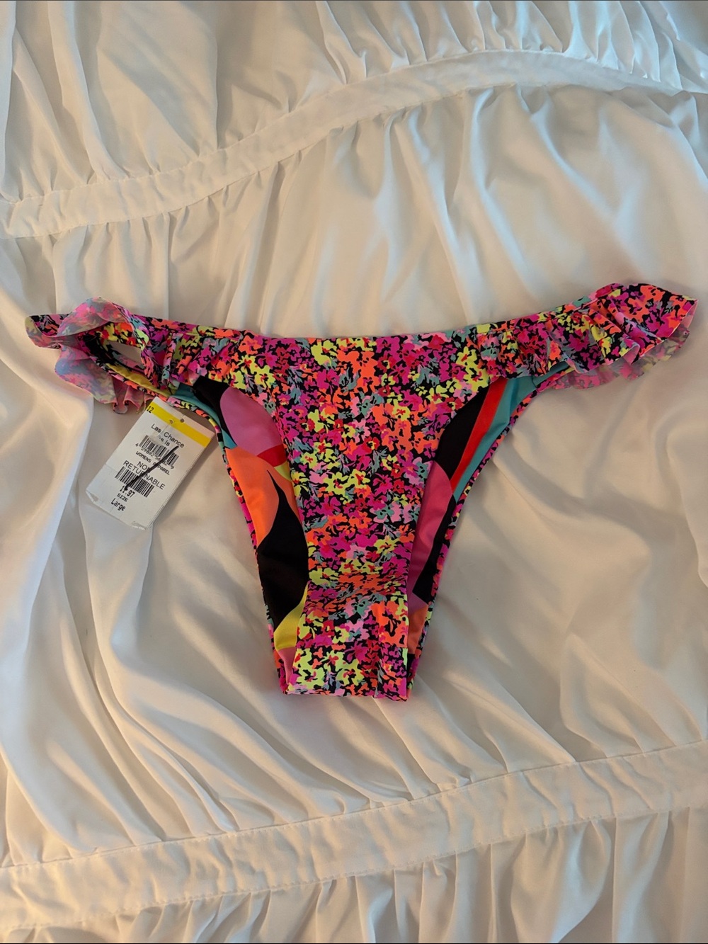 Neon Floral Ruffled Bikini Bottoms